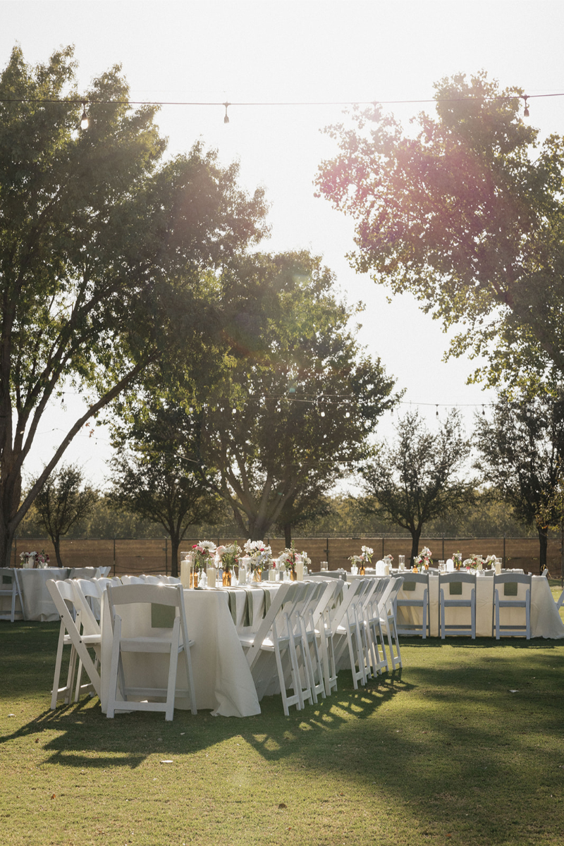 Reception table set up for wedding at La Vina Winery in New Mexico, designed by a planner that booked dream clients.